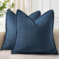 decorUhome Corduroy Navy Blue Throw Pillow Covers 26x26 Set of 2 Decorative Soft Boho Farmhouse Euro Couch Pillow Covers for Living Room Bed Sofa Broadside Striped Pillow Cases