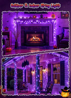 Brightown 2 Pack Halloween Solar String Lights Outdoor, Total 144Ft 400 LED Twinkle Fairy Lights Waterproof with 8 Modes Auto On/Off for Patio Tree Garden Party Home Decorations (Purple)