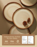 Ceramic Dish Set for 6, 18 Piece Dinnerware Set for Small to Medium Families, Reactive Glaze Design, Dishwasher & Microwave Safe, Brown Yellow