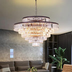 39" Large Modern Oil Brown Crystal Chandelier, 7-Tier Luxury Ceiling Light with Clear Crystal Prisms, Oversized Round Pendant Lighting for Dining Room Dining Room Living Room Foyer