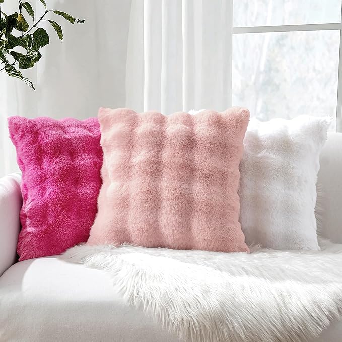 MIULEE Pack of 2 Decorative Pillow Covers Thick Soft Plush Faux Fur Lumbar Throw Pillows Luxury Home Decor for Couch Bedroom Living Room Sofa,12x20 Inch Light Pink