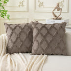 Set of 2 Soft Moroccan Throw Pillow Covers 18x18 Inch Plush Boho Decorative Pillow Cover Accent Cushion Case for Couch Sofa Bed, Deep Grey