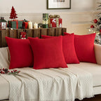 MIULEE Boho Farmhouse Throw Pillow Covers 18x18 Inch Set of 4 Mordern Nordic Cushion Covers Soft Corduroy Home Decor for Couch Bed Sofa Living Room Christmas Red