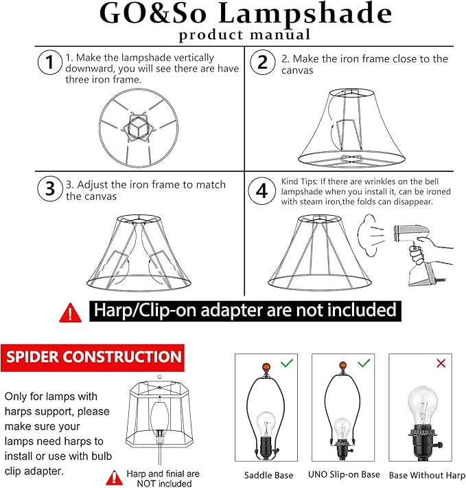 GO&SO 2 Pack White Linen Lamp Shades Square Cut Corners, 10"Top × 13" Bottom × 10.5" High(Spider) Medium Lampshade Replacement for Table Lamp & Floor Lamps Modern,Transitional Style, Easy Assembly