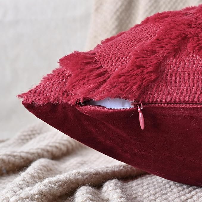Set of 2 Soft Moroccan Throw Pillow Covers 22x22 Inch Plush Boho Decorative Pillow Cover Accent Cushion Case for Couch Sofa Bed, Burgundy