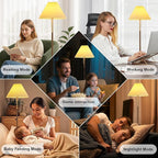 Pleated Lampshade Floor Lamp for Living Room Corners Bedrooms Bedside Offices Farmhouse, Golden Base, Bright 12W Tri Color Dimming Reading Light, Modern Cute Unique Retro Standing lamp