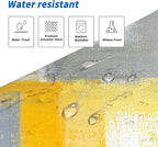 Lnond 4Pcs Yllow Bathroom Shower Curtain Sets with Rugs, Yellow Grey Abstract Painting Bathroom Sets with Shower Curtain and Rugs and Accessories