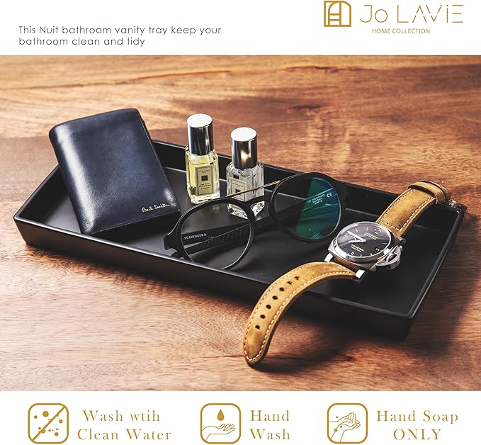 Bathroom Vanity Tray – 12"x5" Black Resin Counter Organizer for Perfume, Soap, Jewelry & Candles – Minimalist Tray for Sink, Dresser, Airbnb, Hotel or Bathroom Decor
