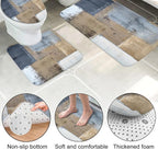 Lnond 4Pcs Bathroom Shower Curtain Sets with Rugs,Brown and Blue Painting Art Bathroom Sets with Shower Curtain and Rugs and Accessories