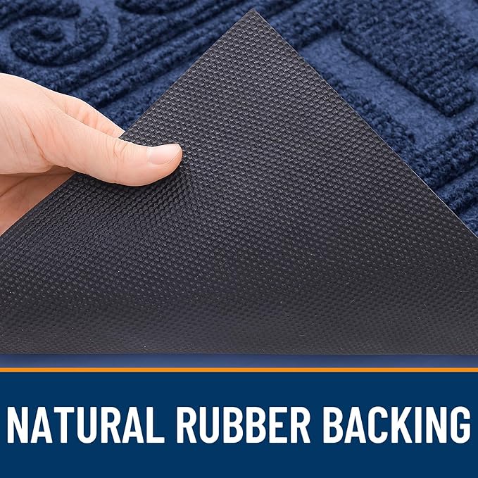 OLANLY Welcome Door Mat Indoor Outdoor Entrance, Heavy Duty Sturdy Front Door Mat, Waterproof All-Weather Doormat, Stain Resistant, Low Profile, Easy Clean Patio Entryway Mat, 29.5 x 17, Navy