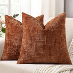 decorUhome Fall Rust Chenille Throw Pillow Covers 26x26 Set of 2 Thick Textured Slubby Couch Pillow Covers Farmhouse Accent Modern Neutral Decorative Pillow Cases for Bed Sofa Living Room