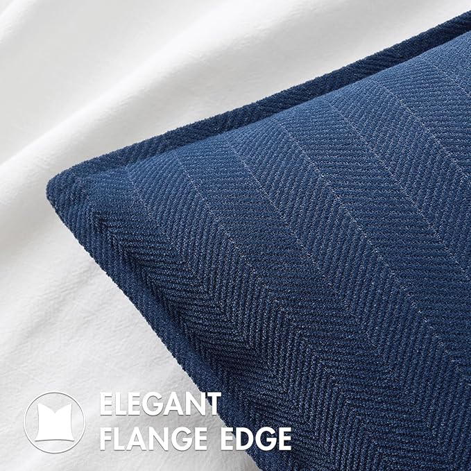 MIULEE Pack of 2 Navy Blue Decorative Pillow Covers 22x22 Inch Soft Chenille Luxurious Couch Throw Pillows Farmhouse Cushion Covers Euro Shams with Elegant Design for Sofa Bed Living Room Home Decor