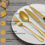 36 Pcs Gold Silverware Set with Steak Knives, Stainless Steel Flatware Cutlery Set Service for 6, Kitchen Tableware Sets, Utensil Sets for Home and Restaurant, Knives Forks Spoon, Dishwasher Safe
