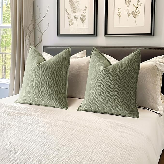 MIULEE Pack of 2 Sage Green Decorative Pillow Covers 16x16 Inch Soft Chenille Luxurious Couch Throw Pillows Farmhouse Cushion Covers with Elegant Design for Sofa Bedroom Living Room Home Decor