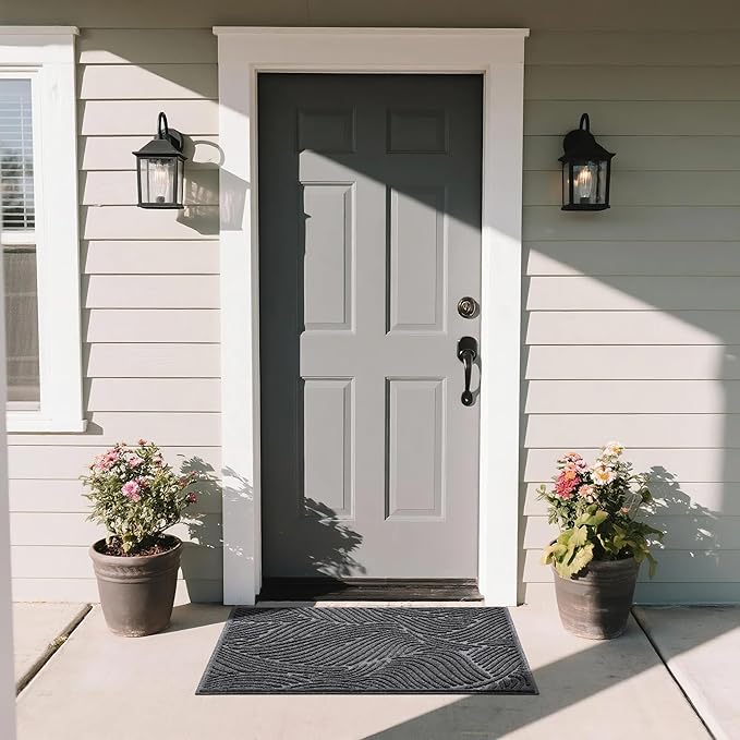 Yimobra Large Door Mat 36x24, All-Weather Waterproof Art Line Outdoor Mats for Front Door, Heavy Duty Non-Slip Welcome Matt for Garage Patio Proch Entryway Indoor, Dark Grey