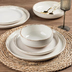 AmorArc Ceramic Dinnerware Sets with Pasta Bowls for 8, Handpainted Plates and Bowls Set with Rustic Terracotta Underside, Scratch Resistant Dishes Set, Dishwasher & Microwave Safe, 32 Pcs