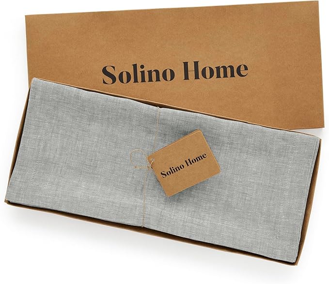 Solino Home Linen Table Runner 108 Inches Long - Athena, 100% Pure Linen Chambray Grey Table Runner 14 x 108 Inch for Dining, Fall, Autumn, Halloween, Thanksgiving