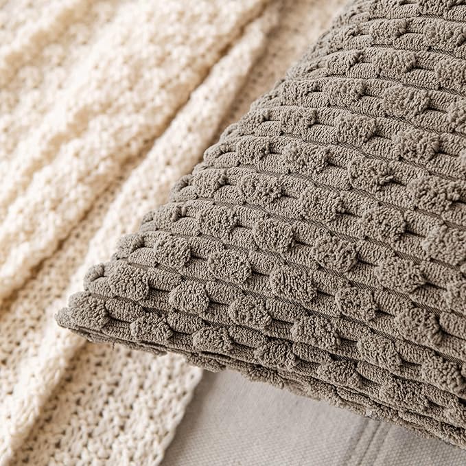 MIULEE Pack of 2 Decorative Throw Pillow Covers 24x24 Inch Soft Boho Striped Textured Corduroy Pillow Covers Modern Farmhouse Home Decor for Couch Bed Sofa Living Room Neutral Brown