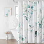 QiyI Eucalyptus Shower Curtain, 3D Embossed Butterflies Bathroom Curtain, Watercolor Green Blue Leaves Minimalist Cloth Bath Curtain, Waterproof Fabric Greenery Shower Curtain Set with Hooks, 72x72
