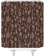 Brown Herbs Shower Curtain Boho Floral Retro Botanical Vintage Farmhouse Cute Leaves Plant Flowers Bathroom Curtain Set with Hooks(74.8" Wx70 H)