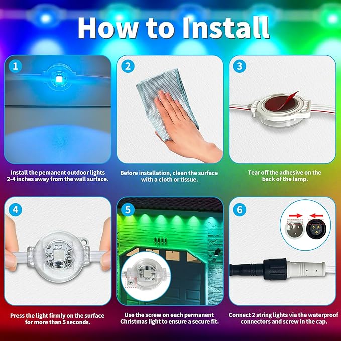 XINKAITE 400FT Permanent Outdoor Lights with 200 LEDs - Smart RGB+IC with 16 Million Colors, IP67 Waterproof, App & Remote Control, Hundreds of Modes for Holidays, Christmas & Home(2 Rolls 200FT)