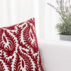 HWY 50 Burgundy Red Decorative Throw Pillow Covers 18x18 Inch (1 Piece), Embroidered Cotton Farmhouse Cushion Cover Pillow Case for Sofa Couch Living Room Bed Bedroon, Floral Branches