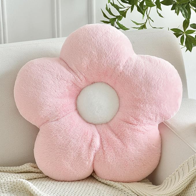 Pillows, Soft Flower Shaped Pillow with Home Decorative for Couch Chair Bed,Flower Floor Throw Pillows for Adults Bedroom Living Room (Pink, 19.6 Inches)