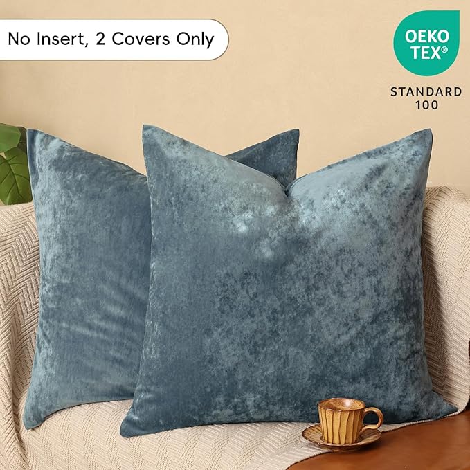 PHF Truly Velvet Euro Sham, 26"x 26",No Insert, 2 Pack Color Gradient Euro Throw Pillow Covers, Ultra Soft Cozy Pillow Covers for Home Decorative, No Shedding, No Pilling, Stormy Blue