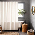 WELTRXE Linen Shower Curtain, Fabric Shower Curtain Set, Rustic Bathroom Decor, Heavy Duty Fabric Water Repellent with 12 Rust-Proof Metal Hooks, for Bathroom Hotel Bathtub, Beige, 72x72 Inch