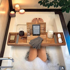 Temple Spring Wooden Bathtub Tray, Acacia Bathroom Accessories, Bath Tray for Tub, at Home Spa Essentials, Board for Tub Table, Bath Caddy for Bathtub Accessories & Bathroom Essentials - Not Teak