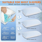 Cooling Memory Foam Pillows for Sleeping Firm and Soft, Queen Size Set of 2, Original Adjustable Pillows for Side, Back or Stomach Sleepers (2, Blue, Queen)