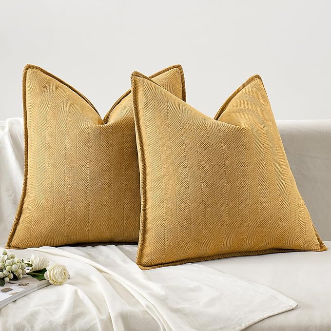 MIULEE Pack of 2 Gold Decorative Pillow Covers 22x22 Inch Soft Chenille Luxurious Couch Throw Pillows Farmhouse Cushion Covers Euro Shams with Elegant Design for Sofa Bedroom Living Room Home Decor