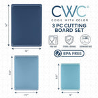 COOK WITH COLOR Extra Large Cutting Board Set, Jumbo-Sized Boards with Rubber Border for Enhanced Cooking Experience, 3-Piece, Blue