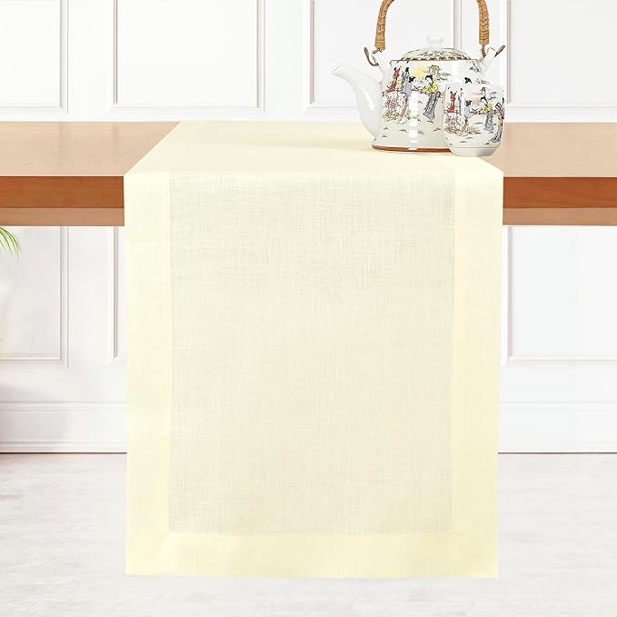 D'Moksha Homes Linen Cream Table Runner 72 Inches Long - 100% Pure Linen 14 x 72 Inch Table Runner for Dining, Fall, Autumn and Halloween - Machine Washable