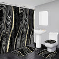 Black Marble Shower Curtain Set with Bath Mat, Toilet Lid Cover, U Shaped Rugs, Modern Abstract Gold Bathroom Decor Accessories, 70.8 x 70.8 inches Fabric, Waterproof, 12 Hooks.