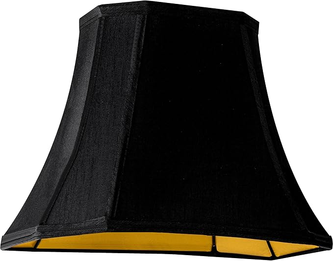GO&SO 14 Inch Medium Black Rectangular Lamp Shade for Floor Lamps and Table Lamp,8x14x11"(Spider) Natural Faux Silk Square Lampshade Replac,Cut Corner Transitional Easy Assembly Required (Set of 1)