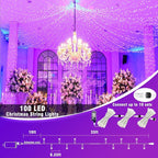 Vivideal 100 LED Halloween Lights Outdoor Waterproof 33ft Purple String Lights Clear Wire with 8 Modes Plug in Purple Christmas Light for Tree Party Halloween Decorations