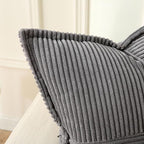 HAUSSY Dark Grey Throw Pillow Covers 22x22 Inch Set of 2, Soft Corduroy Solid Striped,Square Decorative Cushion Case,Winter Home Decorations for Couch,Bed