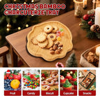 TJ POP Christmas Bamboo Serving Platter - Santa Face Decorative Tray Candy Snack Board, Natural Wooden Serving Tray Cute Charcuterie Board for Cheese, Cookies, Fruits & Holiday Party (10” x 9”)