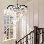 Black Crystal Chandeliers for Dining Room, 27.6" Modern Luxury Chandelier 5-Tier 10 Lights Contemporary Top K9 High Ceiling Pendant Light Fixture for Staircase Dining Living Room Foyer