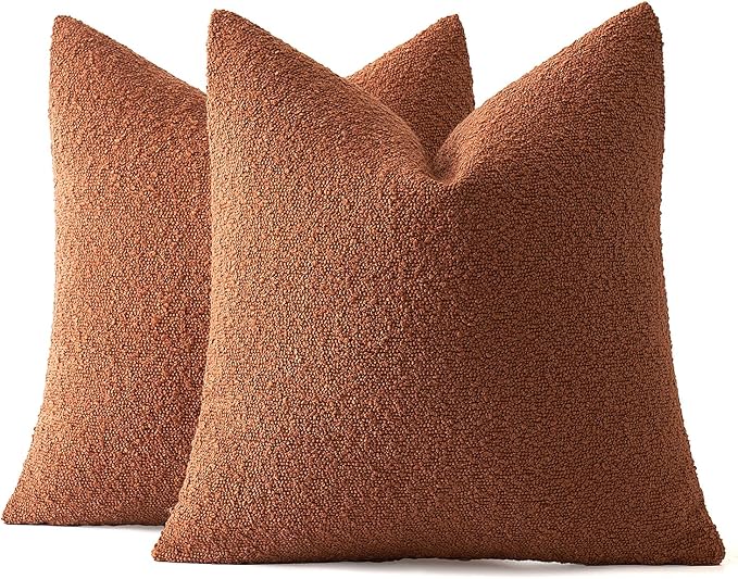 MIULEE 20x20 Inch Decorative Pillow Covers for Couch Bed Set of 2 Textured Boucle Neutral Winter Throw Pillows Rust Accent Solid Cushion Pillowcases Sofa Livingroom Home Decor
