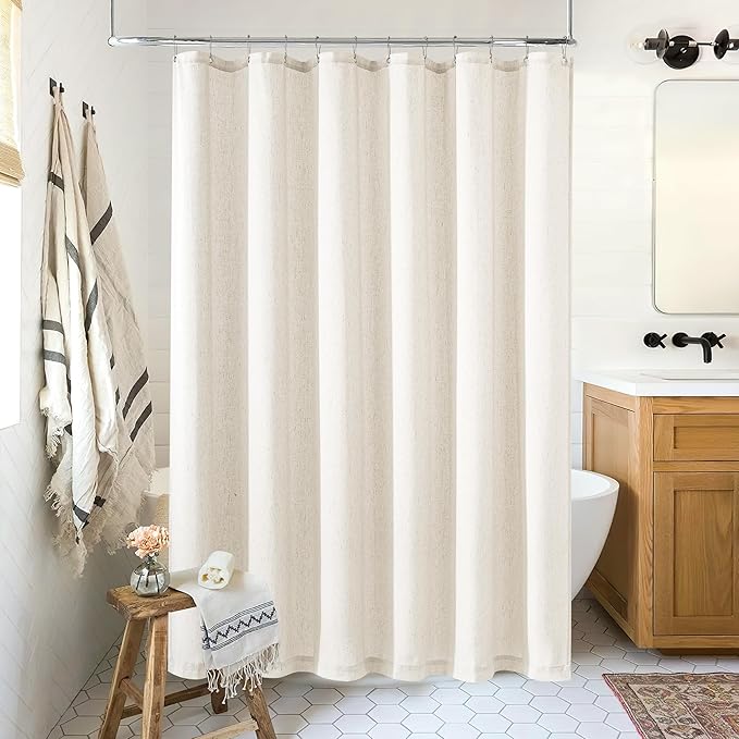 Natural Cream Linen Shower Curtain Country Boho Farmhouse Bathroom Decor Beige Shower Curtains 78 Inches Long for Bathroom Neutral Cloth Textured Fabric Bath Drapes with Hooks Ivory 78 Inch Length