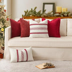 MIULEE Pack of 2 Christmas Pillow Covers 16x16 Inch Red Farmhouse Decorative Throw Pillow Covers with Stitched Edge Soft Chenille Solid Dyed Couch Pillow Covers for Sofa Bed Living Room