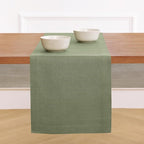 Solino Home Linen Oil Green Table Runner 120 Inches Long - 100% Pure Linen 14 x 120 Inch Table Runner for Fall, Autumn, Thanksgiving - Fete