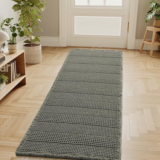 H.VERSAILTEX Waffle Bath Mat Super Absorbent Bathroom Mats Non Slip Bath Rugs for Bathroom Floor Machine Washable Dry Fast Bathroom Rugs for Beside Tub, 24" x 60", Smokey Olive