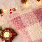AQOTHES Purple White Plaid Winter Throw Pillow Covers 12x20 Inch Set of 2, Boucle Faux Fur Pillow Covers,Cozy Fluffy Home Living Room Farmhouse Decor for Sofa Couch Bed