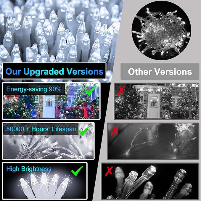509FT Christmas Lights Outdoor 1350 LED Christmas Tree Decorations Lights with 8 Modes & Timer Memory, Plug In Clear Wire Waterproof LED Xmas Light for Yard Trees Wedding Party Holiday (Cool White)