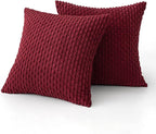 MIULEE Christmas Wine Red Throw Pillow Covers Soft Corduroy Decorative Set of 2 Boho Striped Pillow Covers Pillowcases Farmhouse Home Decor for Couch Bed Sofa Living Room 18x18 Inch