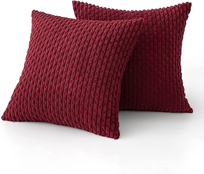 MIULEE Christmas Wine Red Throw Pillow Covers Soft Corduroy Decorative Set of 2 Boho Striped Pillow Covers Pillowcases Farmhouse Home Decor for Couch Bed Sofa Living Room 20x20 Inch
