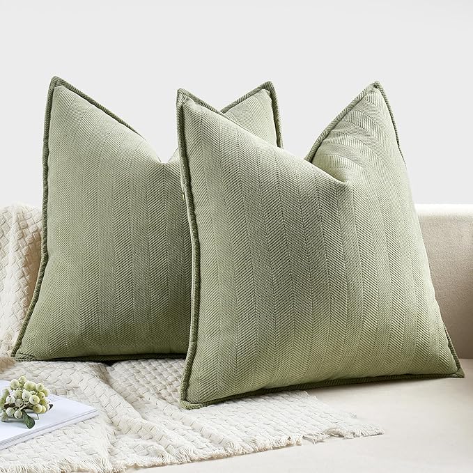 MIULEE Pack of 2 Sage Green Decorative Pillow Covers 16x16 Inch Soft Chenille Luxurious Couch Throw Pillows Farmhouse Cushion Covers with Elegant Design for Sofa Bedroom Living Room Home Decor